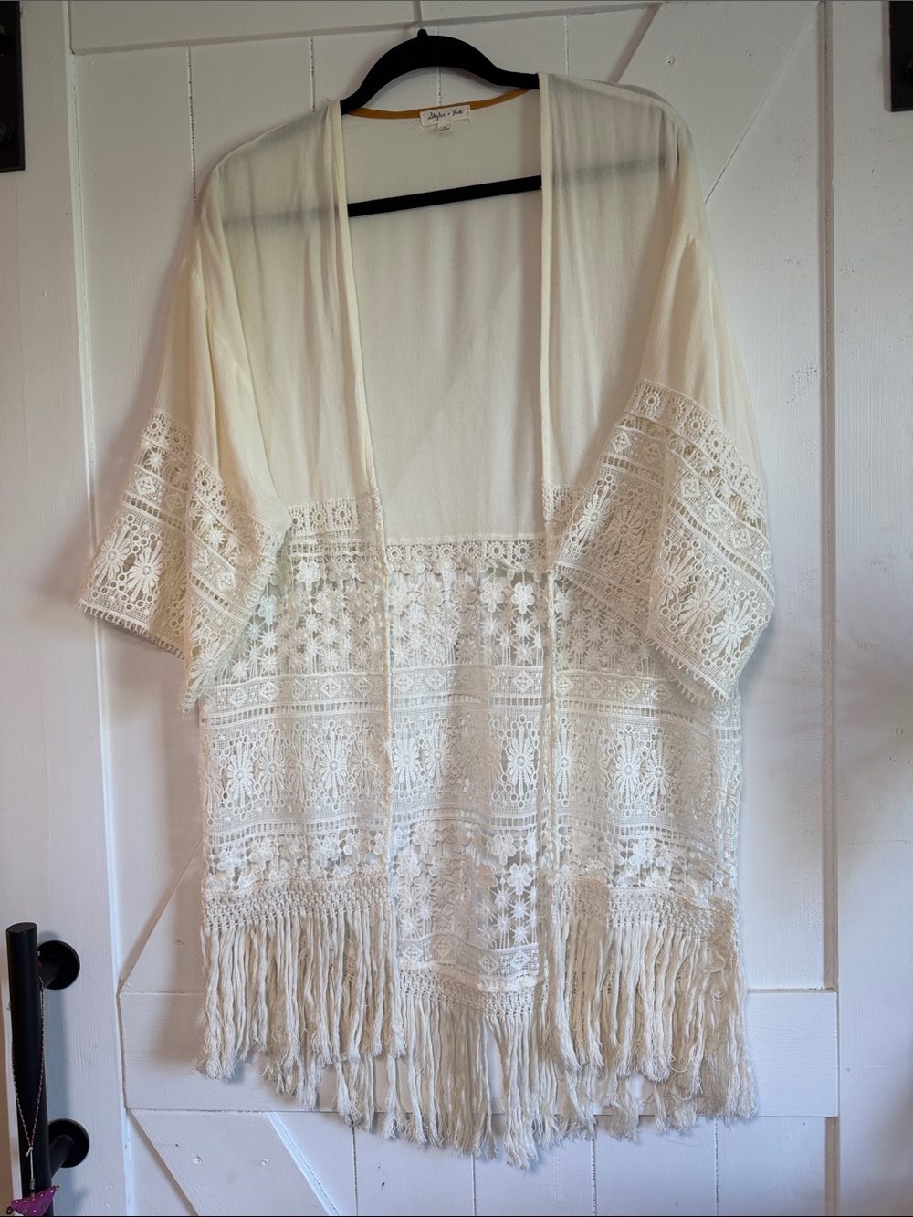 Ivory Crochet Fringe Kimono Tunic